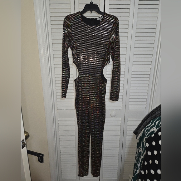 Fashion Nova Women's 1X Disco Fever Embellished Jumpsuit NEW - Picture 4 of 14
